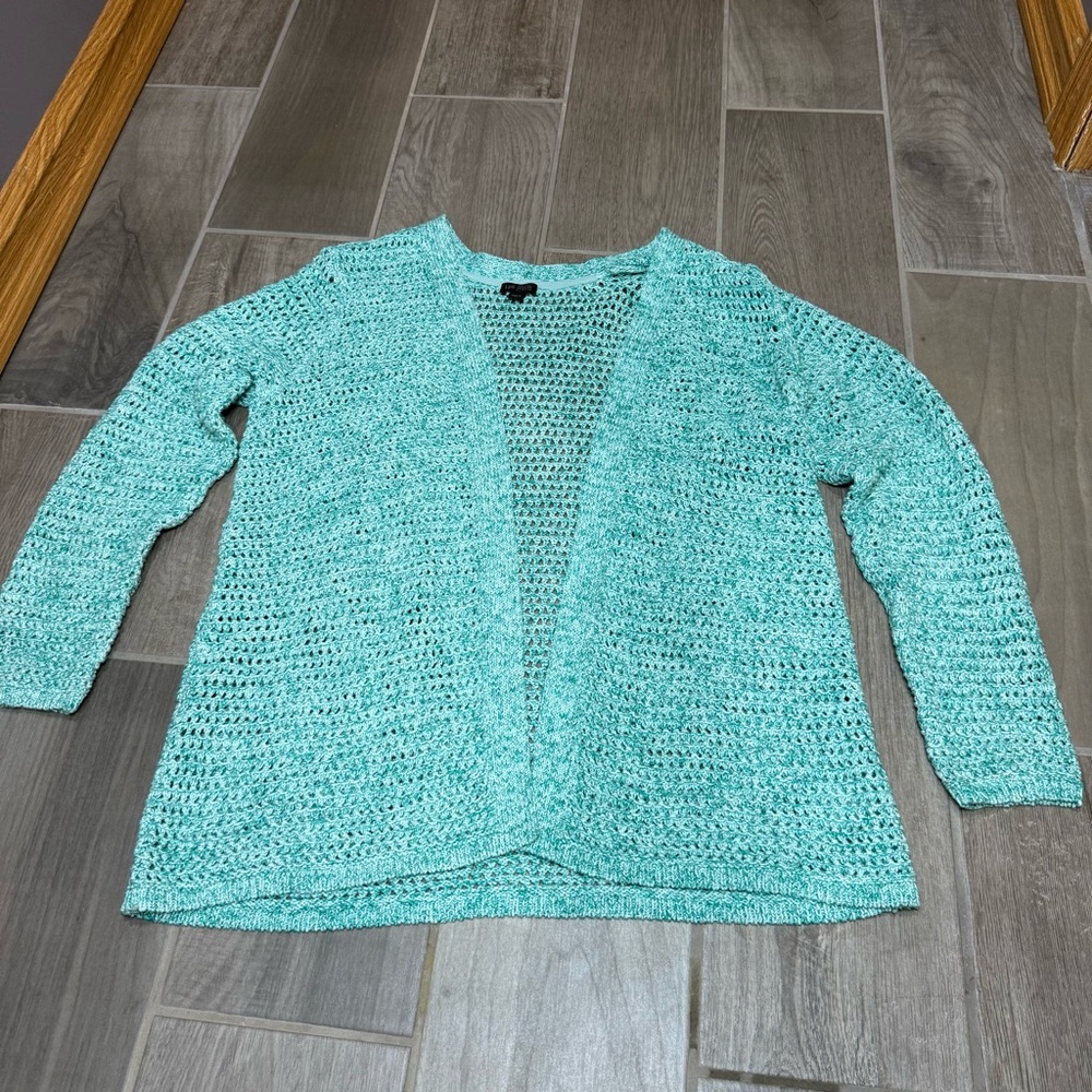 J. Jill Open-Weave Mint Green Cardigan Sweater